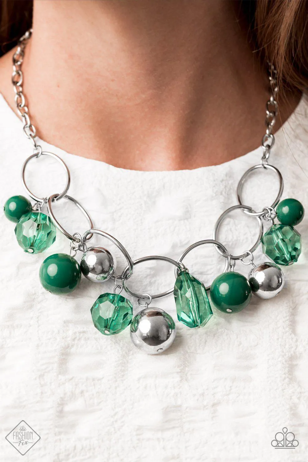 Cosmic Getaway Green and Silver Necklace - Paparazzi Accessories