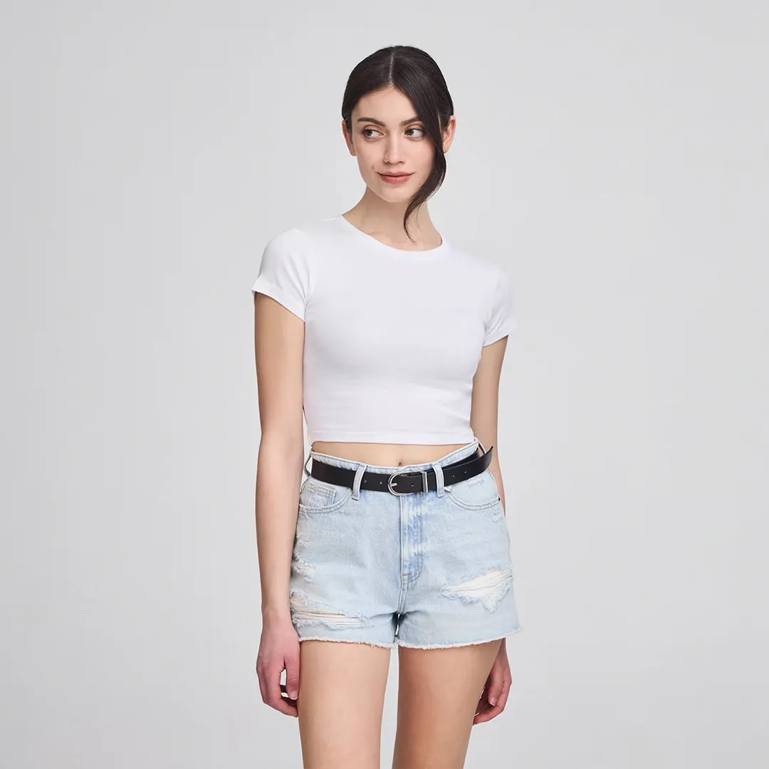 Crew Neck Short Sleeve Cropped T-Shirt