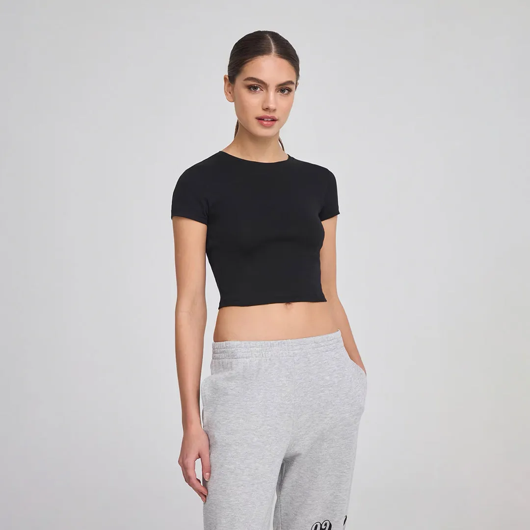 Crew Neck Short Sleeve Cropped T-Shirt