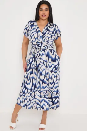 Dani Faux Wrap Dress in Blue Cloud