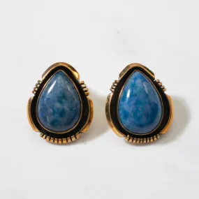 Denim Lapis Teardrop Navajo USA Native American Made 925 Sterling Silver Earrings with Stud Backing