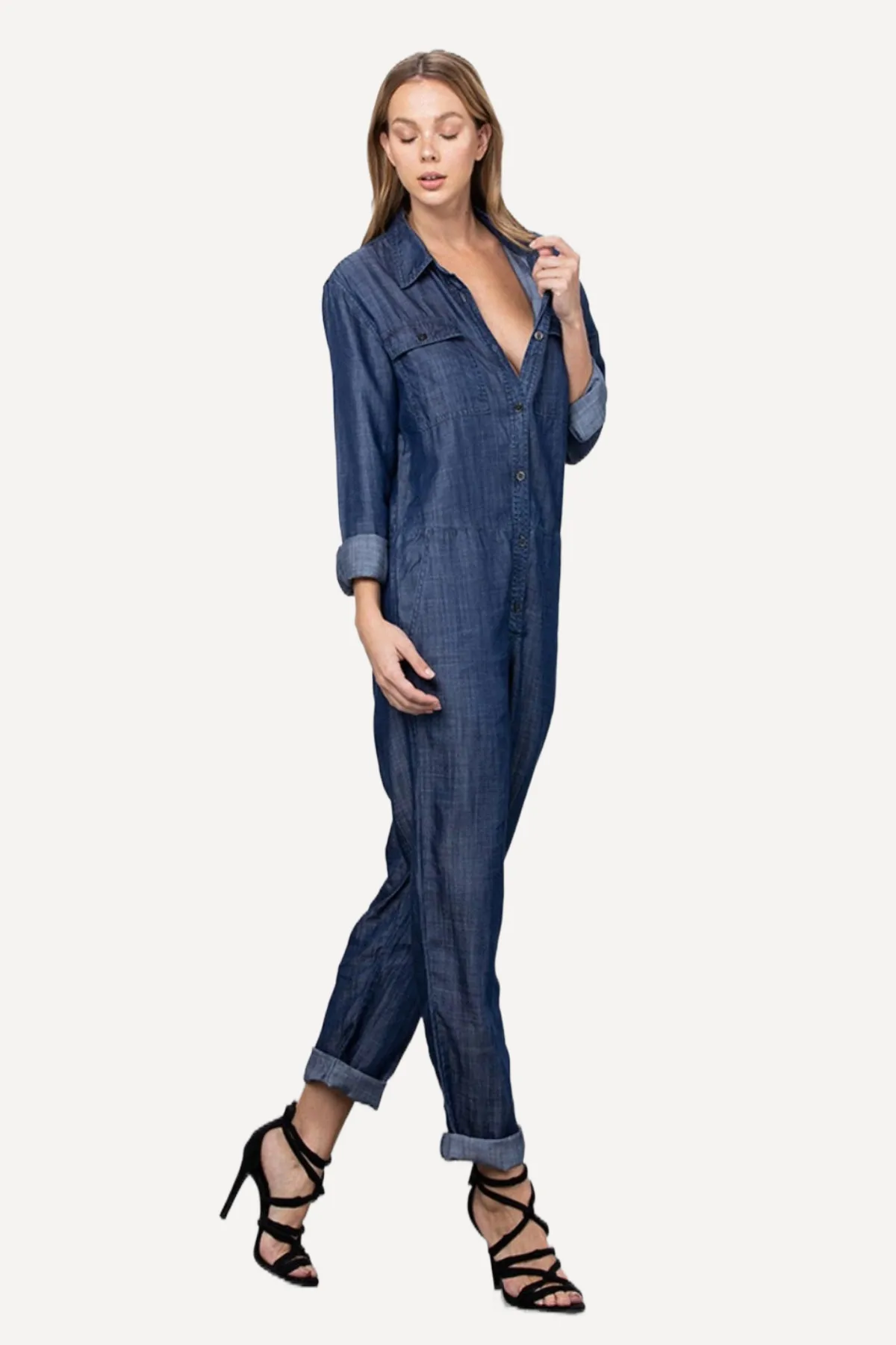 Denim Long Sleeve Jumpsuit