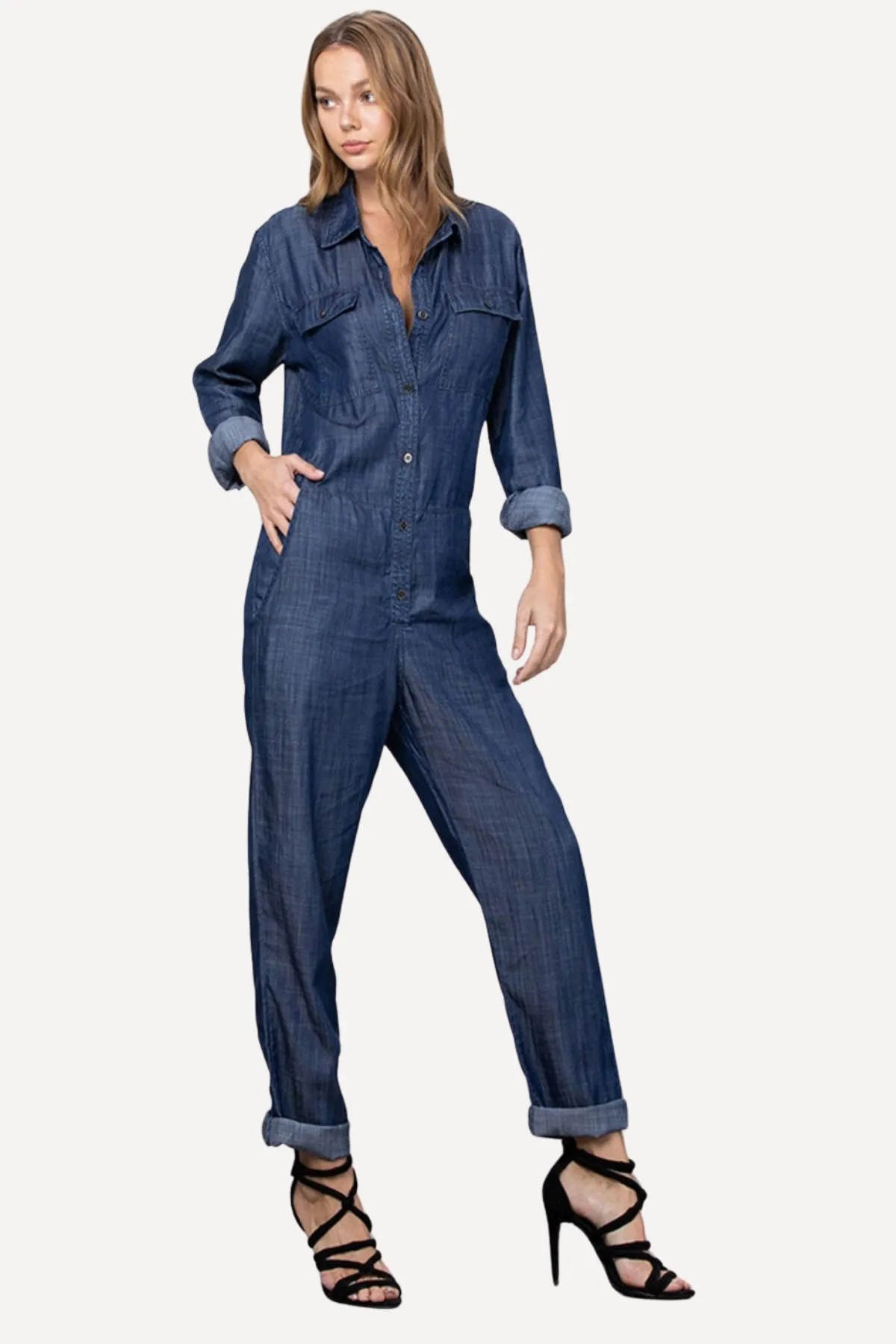 Denim Long Sleeve Jumpsuit