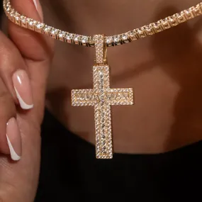 Diamond Baguette Cross Pendant in Yellow Gold