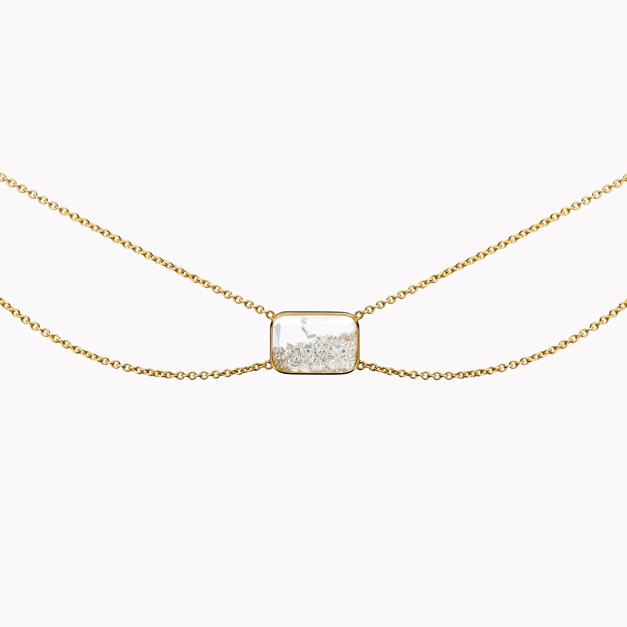 Double Chain Diamond Shaker Pendant