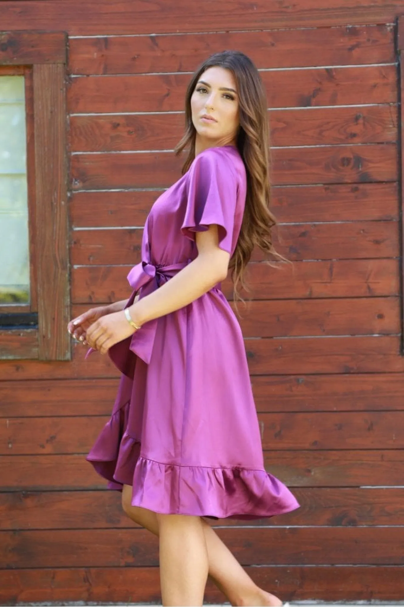 Double Second Frill Wrap Dress With Tea Sleeve