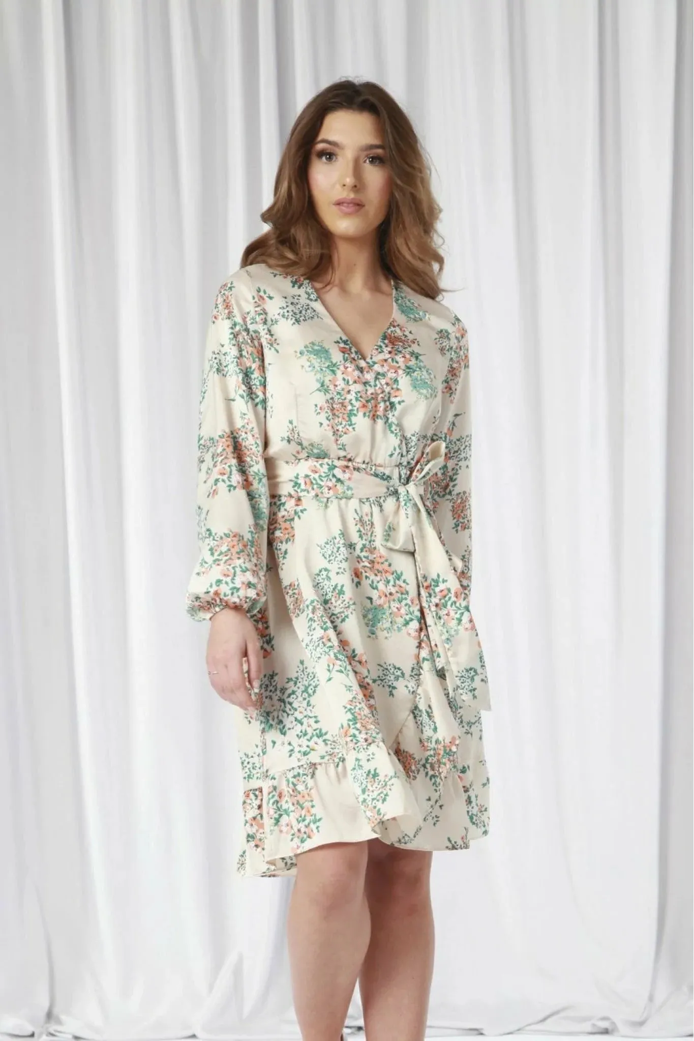 Double Second Ivory Printed Fill Wrap Dress