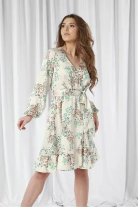 Double Second Ivory Printed Fill Wrap Dress