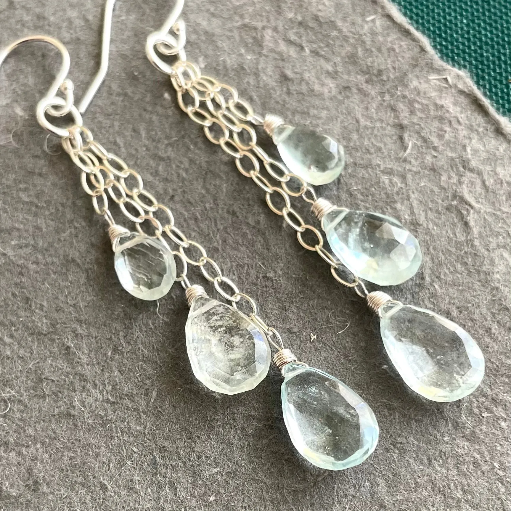 Dripping with Aquamarine Cable Chain Earrings