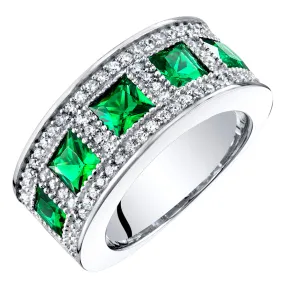 Emerald Princess Cut Sterling Silver Band Size 9