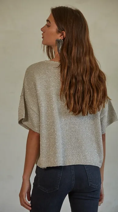 Emmeline Short Sleeve Knit Top in Silver/Grey