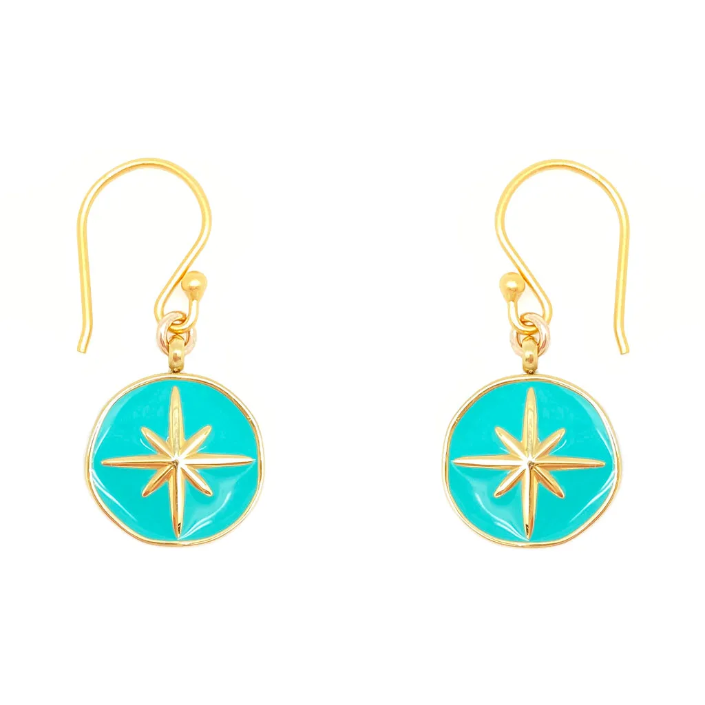 Enamel Charm Earrings - Aqua Compass