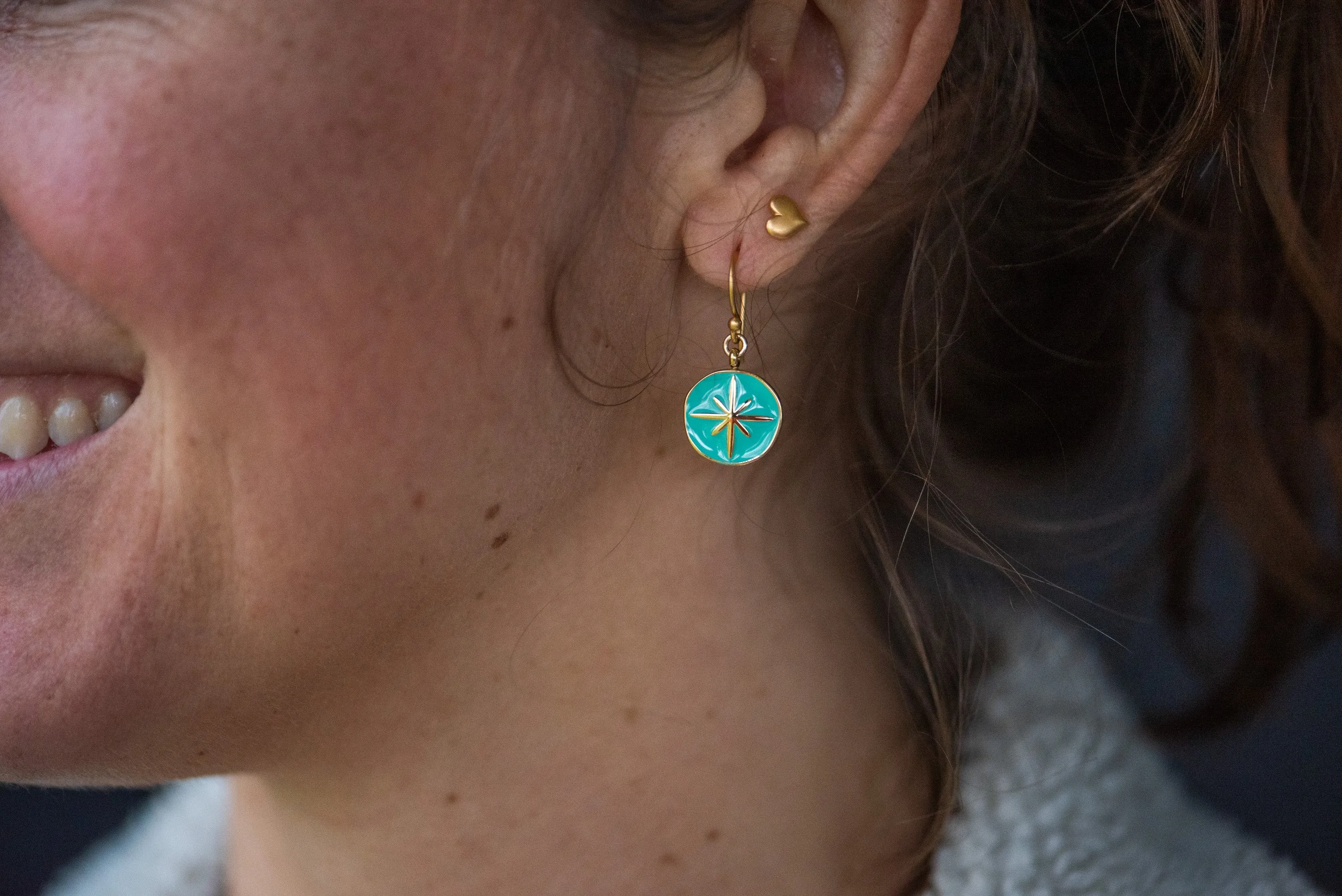 Enamel Charm Earrings - Aqua Compass