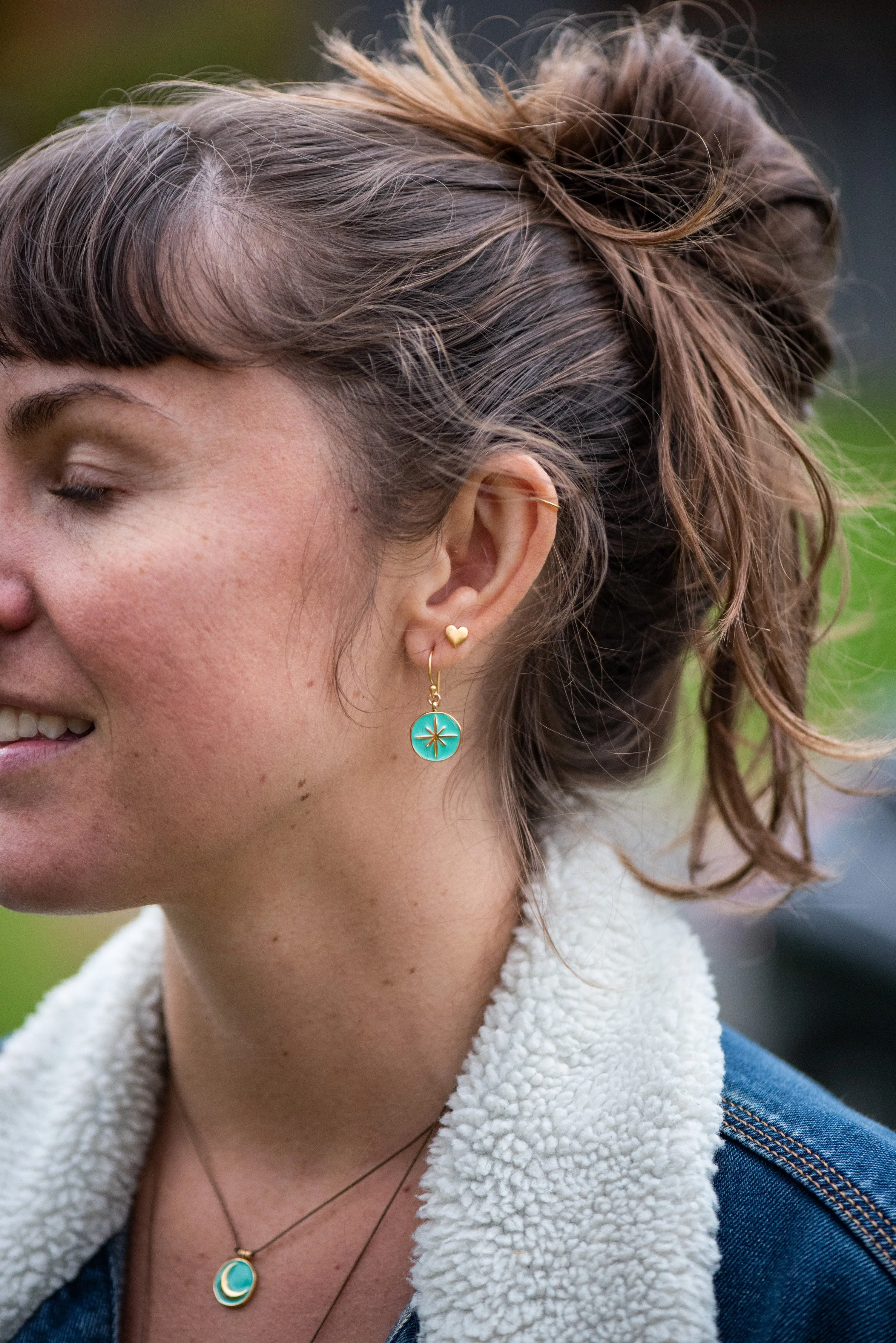 Enamel Charm Earrings - Aqua Compass