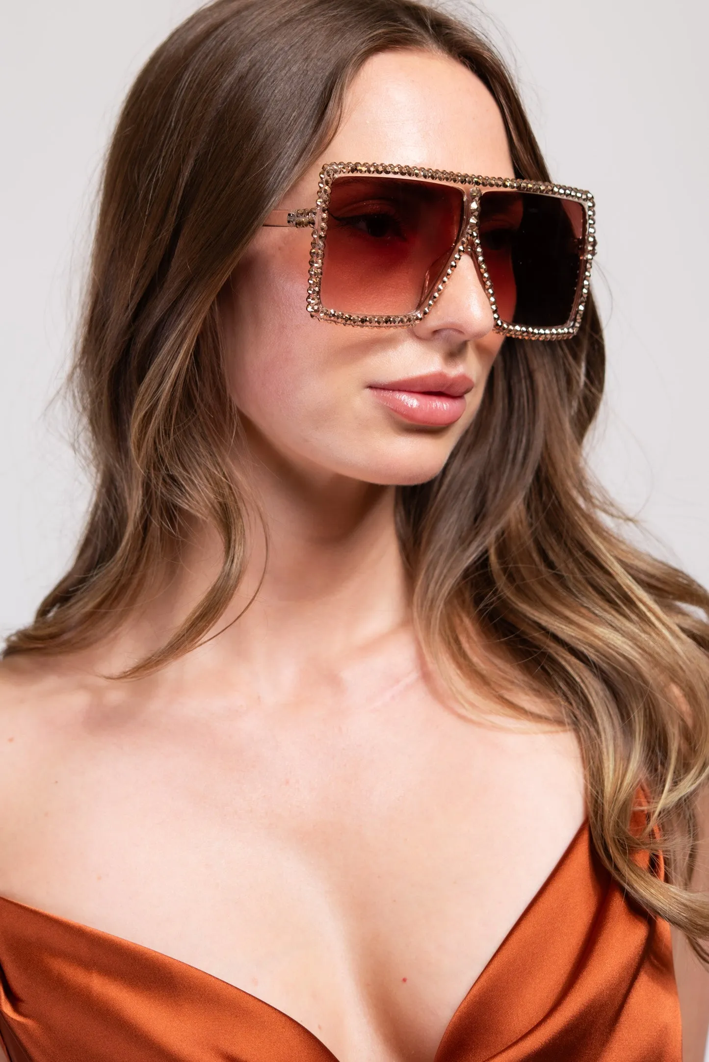 Fame Oversized Square Rhinestone Sunglasses