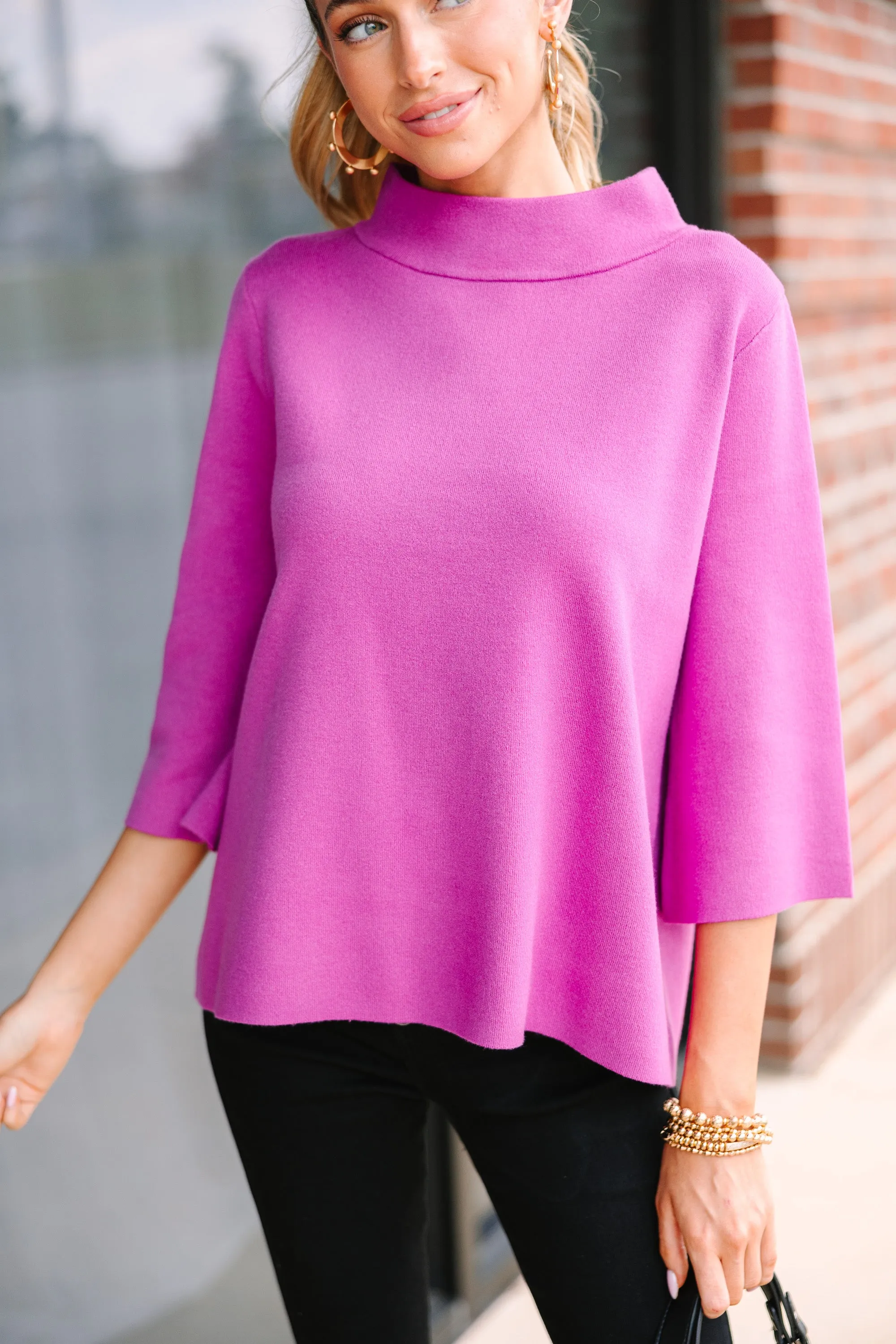 Fate: Feeling Fine Magenta Purple Mock Neck Sweater