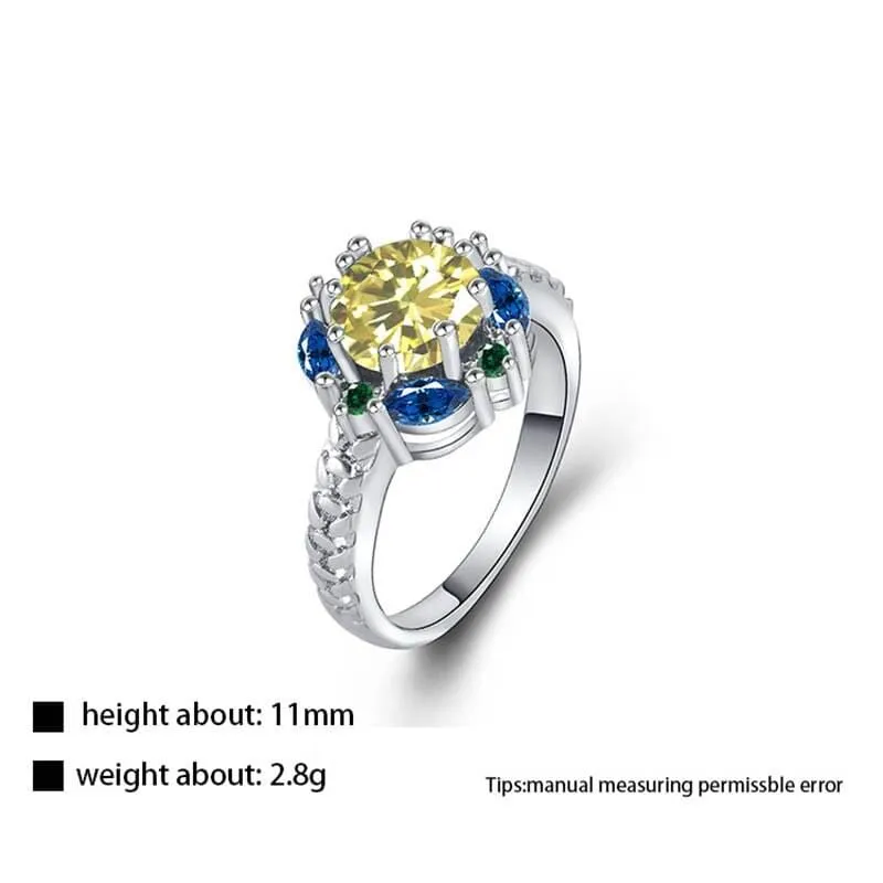 Flower Shaped Citrine and Sapphire Ring - 925 Sterling Silver