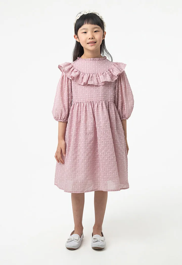 Frilled Textured A-Line Lined Midi Dress