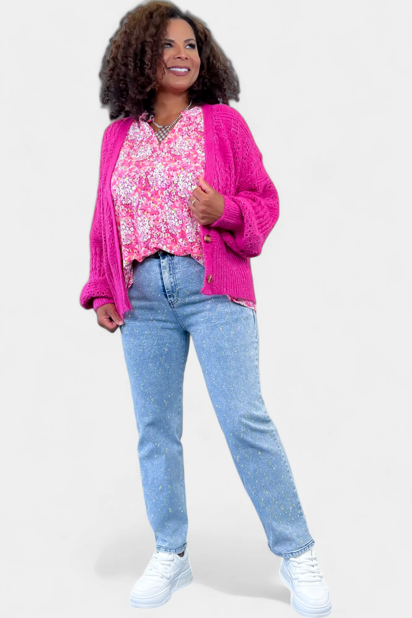 Fuchsia Bubble Sleeve Cardigan