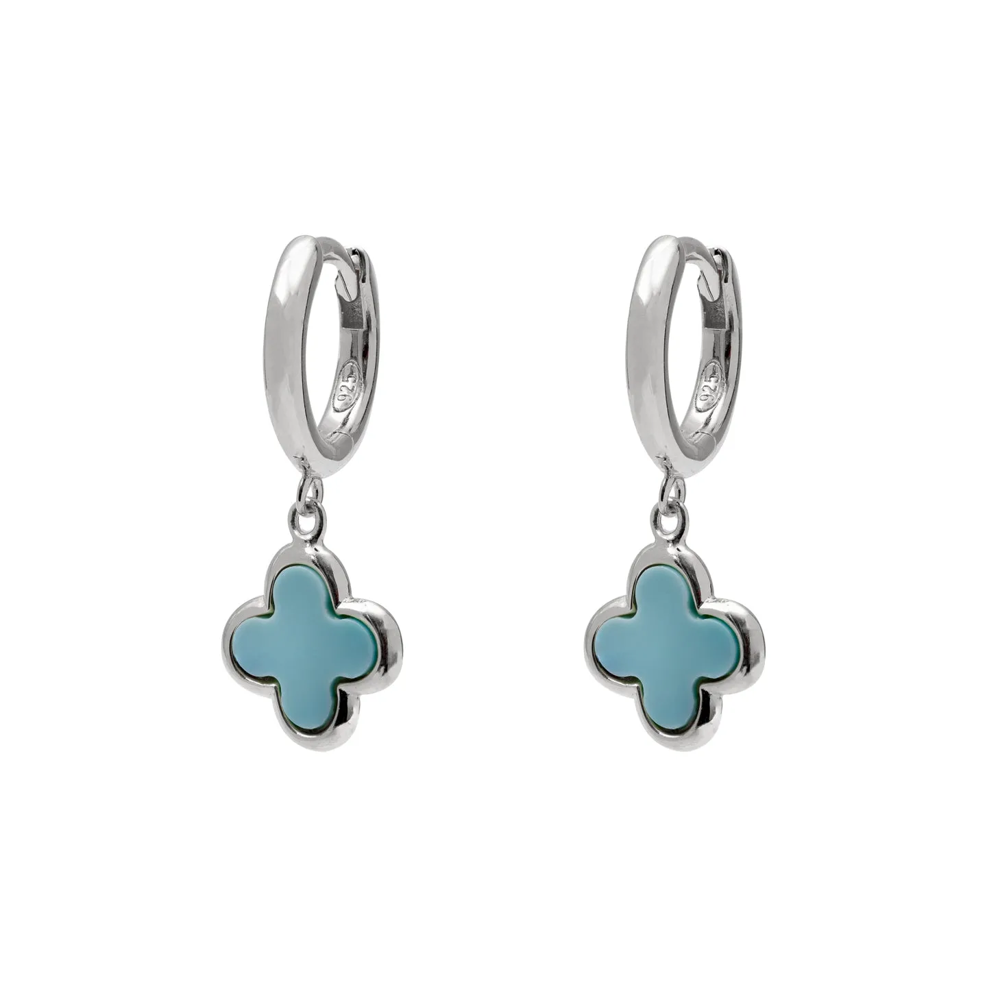 Gam Clover Turquoise Silver Hoop Earring