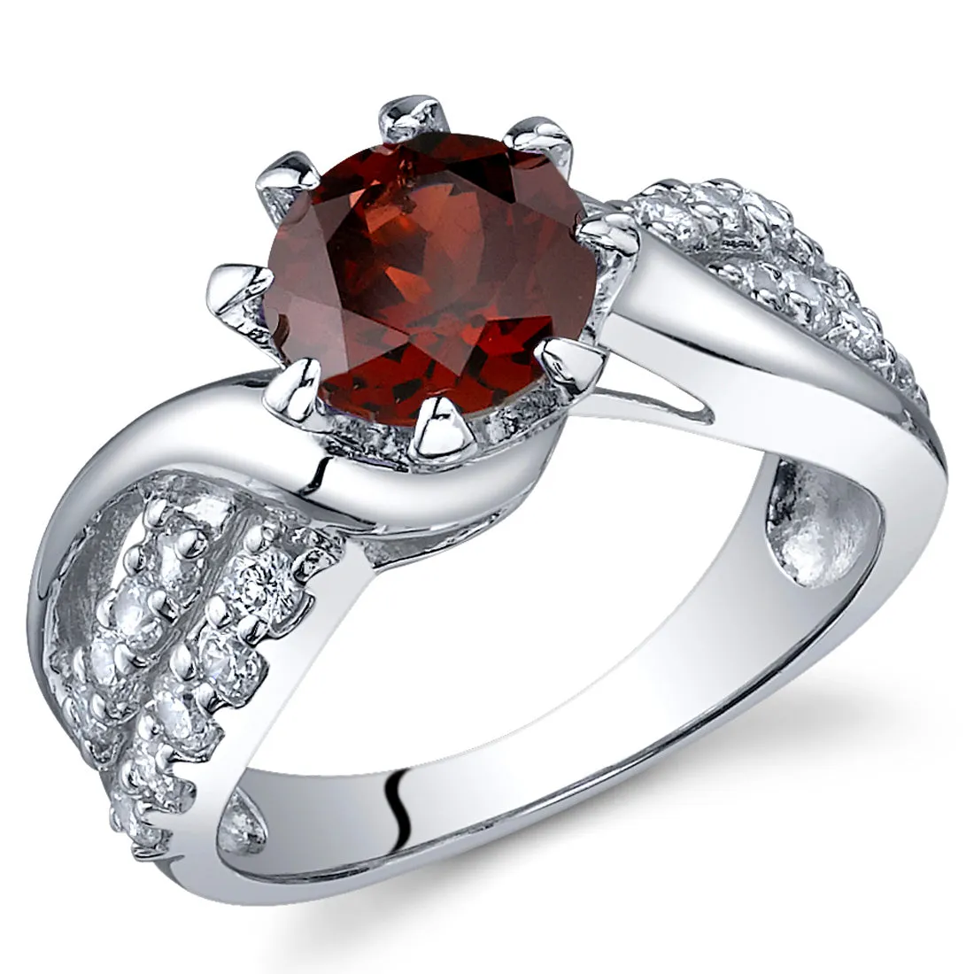 Garnet Round Cut Sterling Silver Ring Size 5