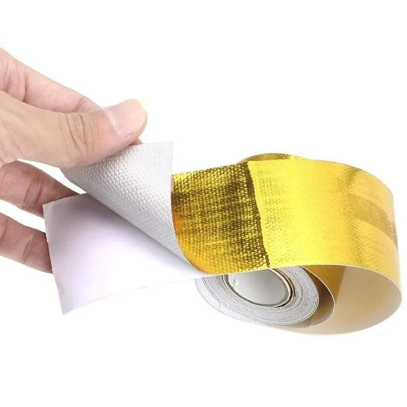 Gold Car Thermal Exhaust Tape Air Intake Heat Insulation Shield Wrap Reflective Heat Barrier Self Adhesive Engine Universal 1/2M