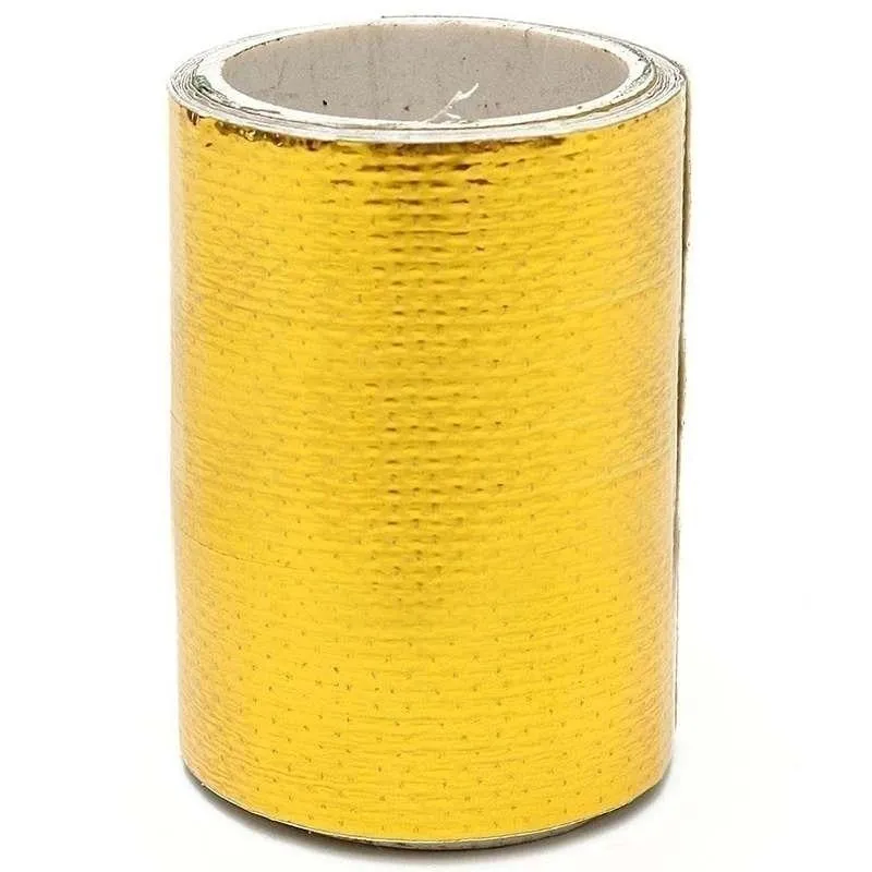 Gold Car Thermal Exhaust Tape Air Intake Heat Insulation Shield Wrap Reflective Heat Barrier Self Adhesive Engine Universal 1/2M