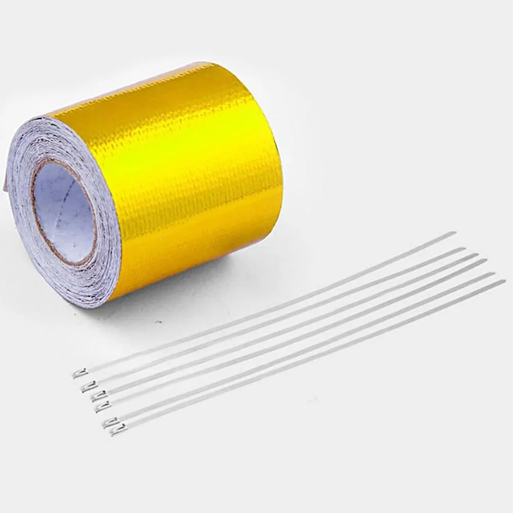 Gold Car Thermal Exhaust Tape Air Intake Heat Insulation Shield Wrap Reflective Heat Barrier Self Adhesive Engine Universal 1/2M