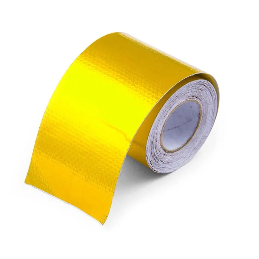 Gold Car Thermal Exhaust Tape Air Intake Heat Insulation Shield Wrap Reflective Heat Barrier Self Adhesive Engine Universal 1/2M