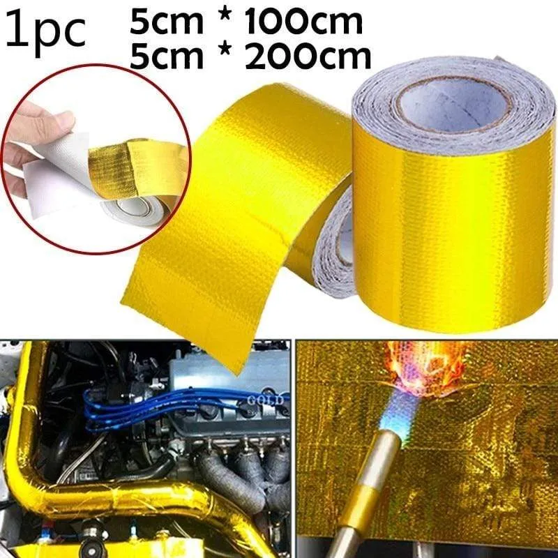 Gold Car Thermal Exhaust Tape Air Intake Heat Insulation Shield Wrap Reflective Heat Barrier Self Adhesive Engine Universal 1/2M