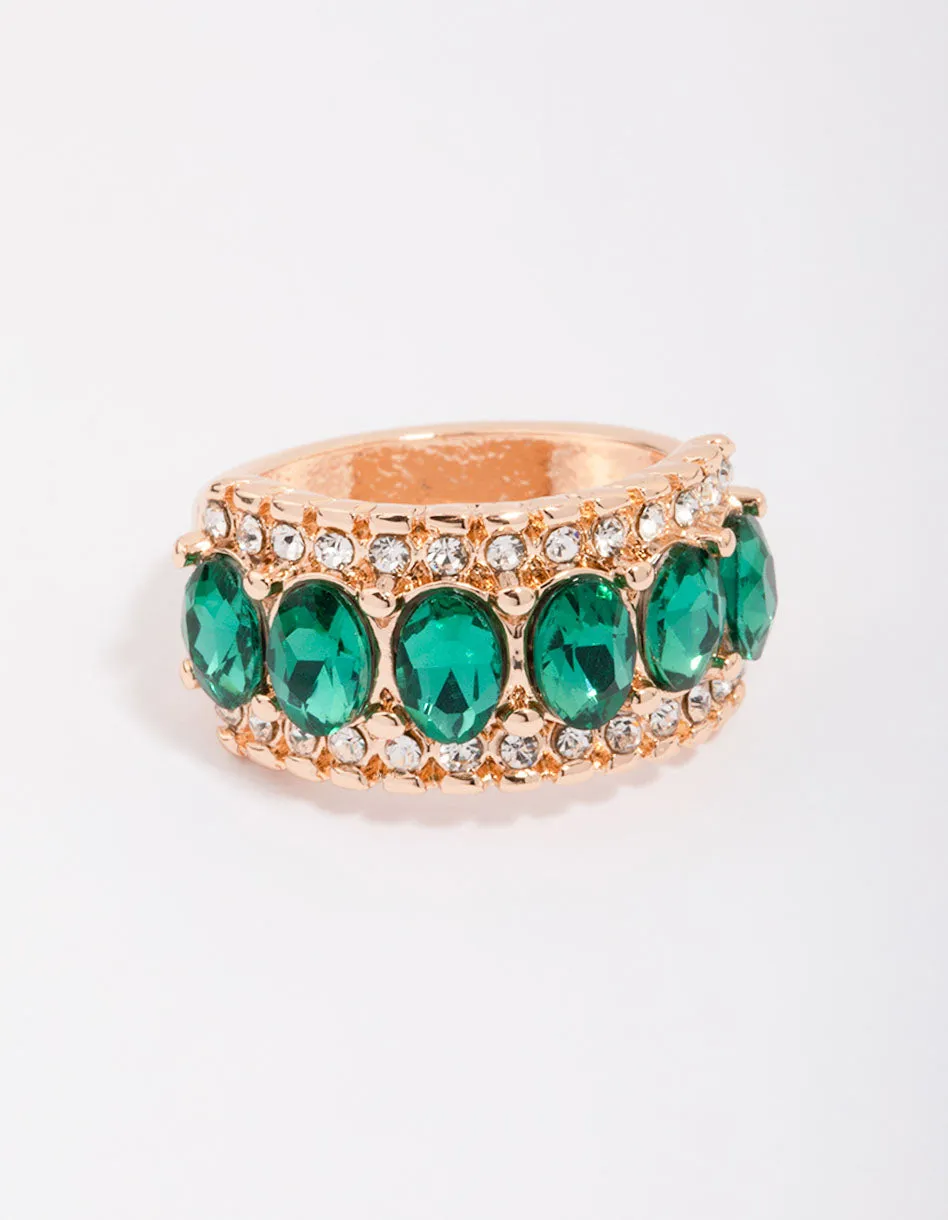 Gold Regal Emerald Oval Band Ring