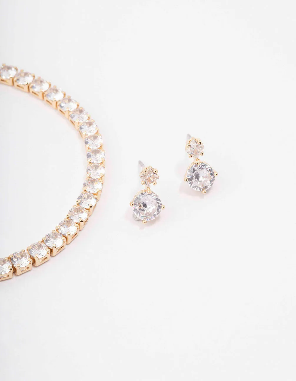 Gold Round Tennis Bracelet & Earring Set