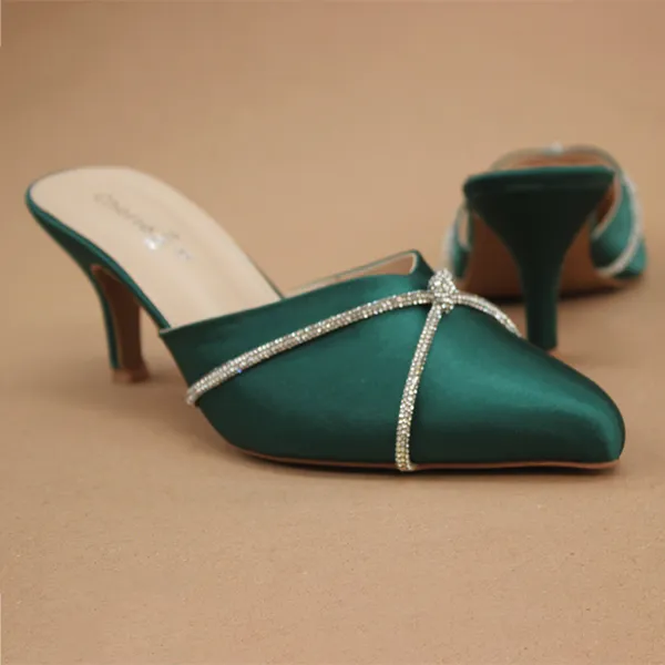 Green Fancy Heel Slippers for Women