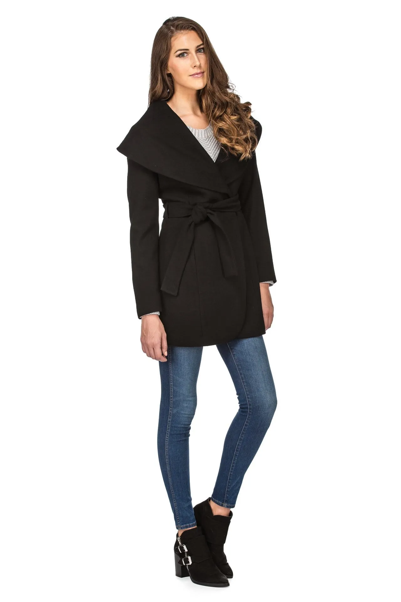 Haute Edition Women's Wool Blend Shawl Collar Wrap Coat