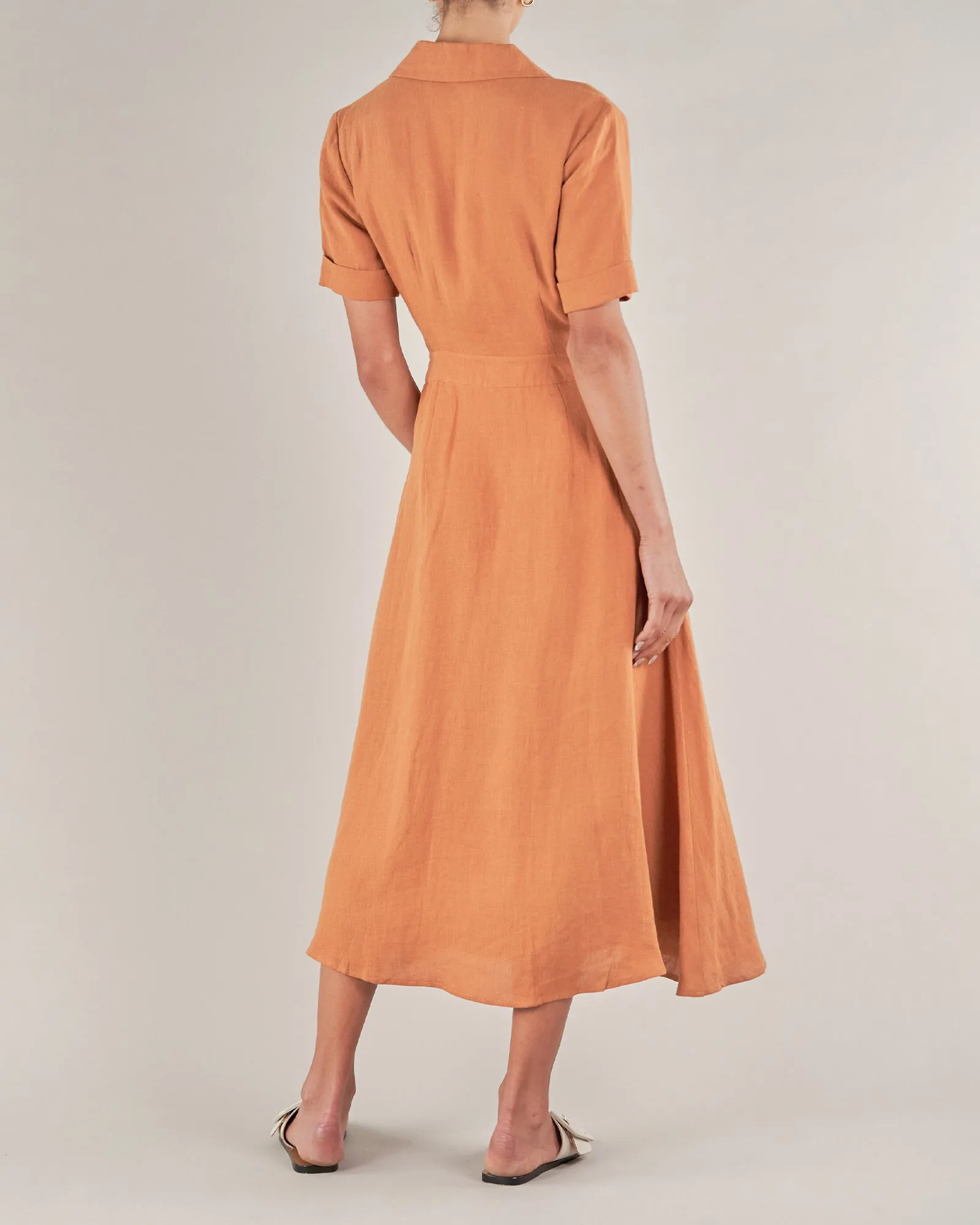 Ines Linen Tie Front Dress - Burnt Orange