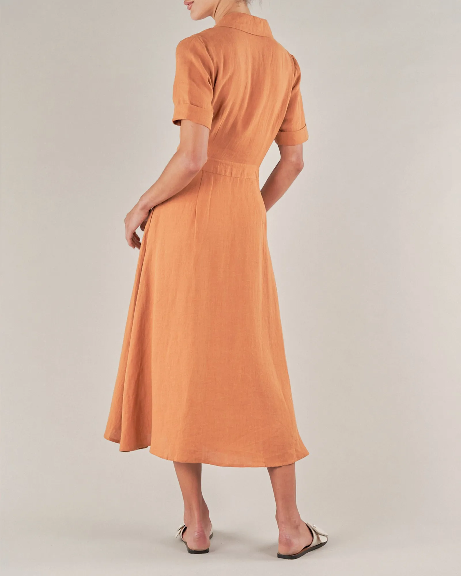 Ines Linen Tie Front Dress - Burnt Orange