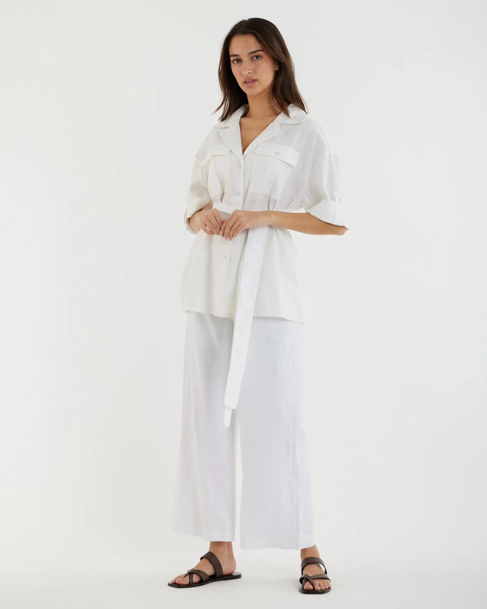 Jade Oversized Linen Shirt - White