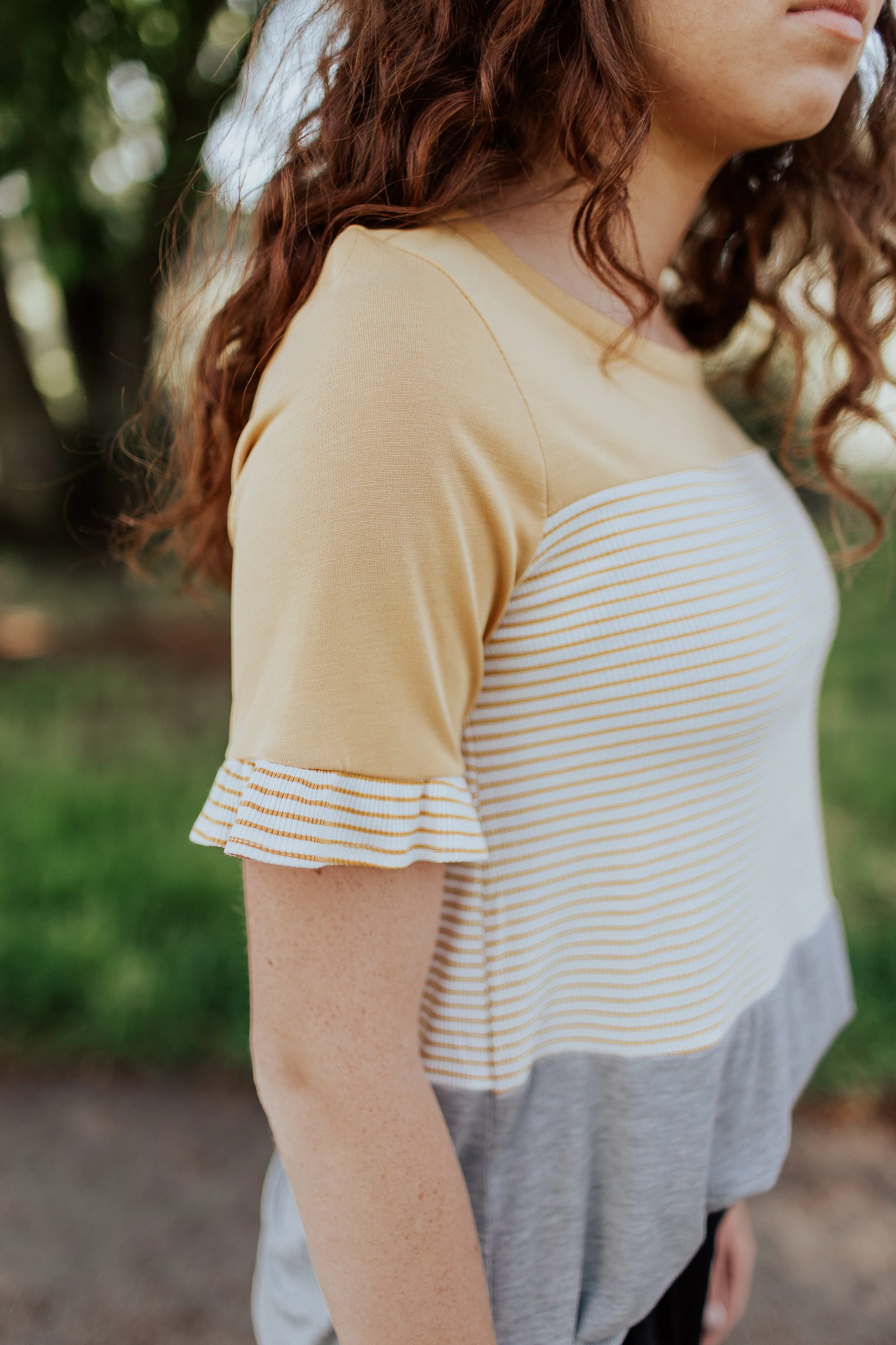 Jane Ruffle Tee in Mustard