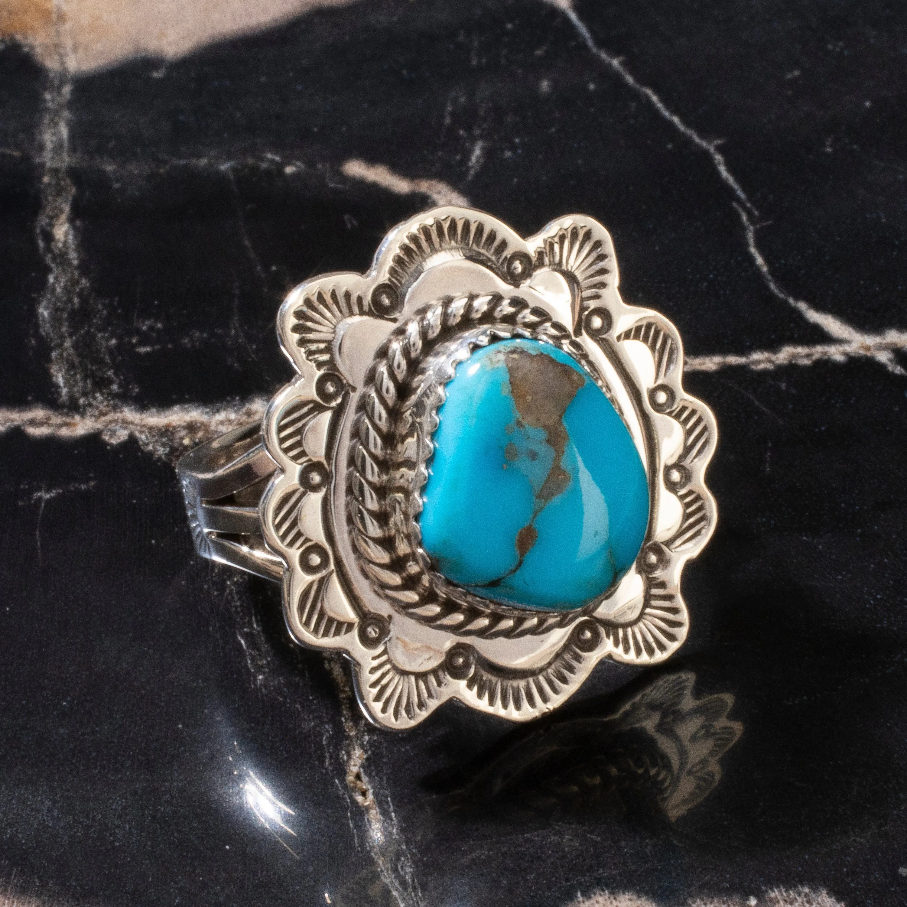 Joe Piaso Jr. Sleeping Beauty Turquoise Navajo USA Native American Made 925 Sterling Silver Ring