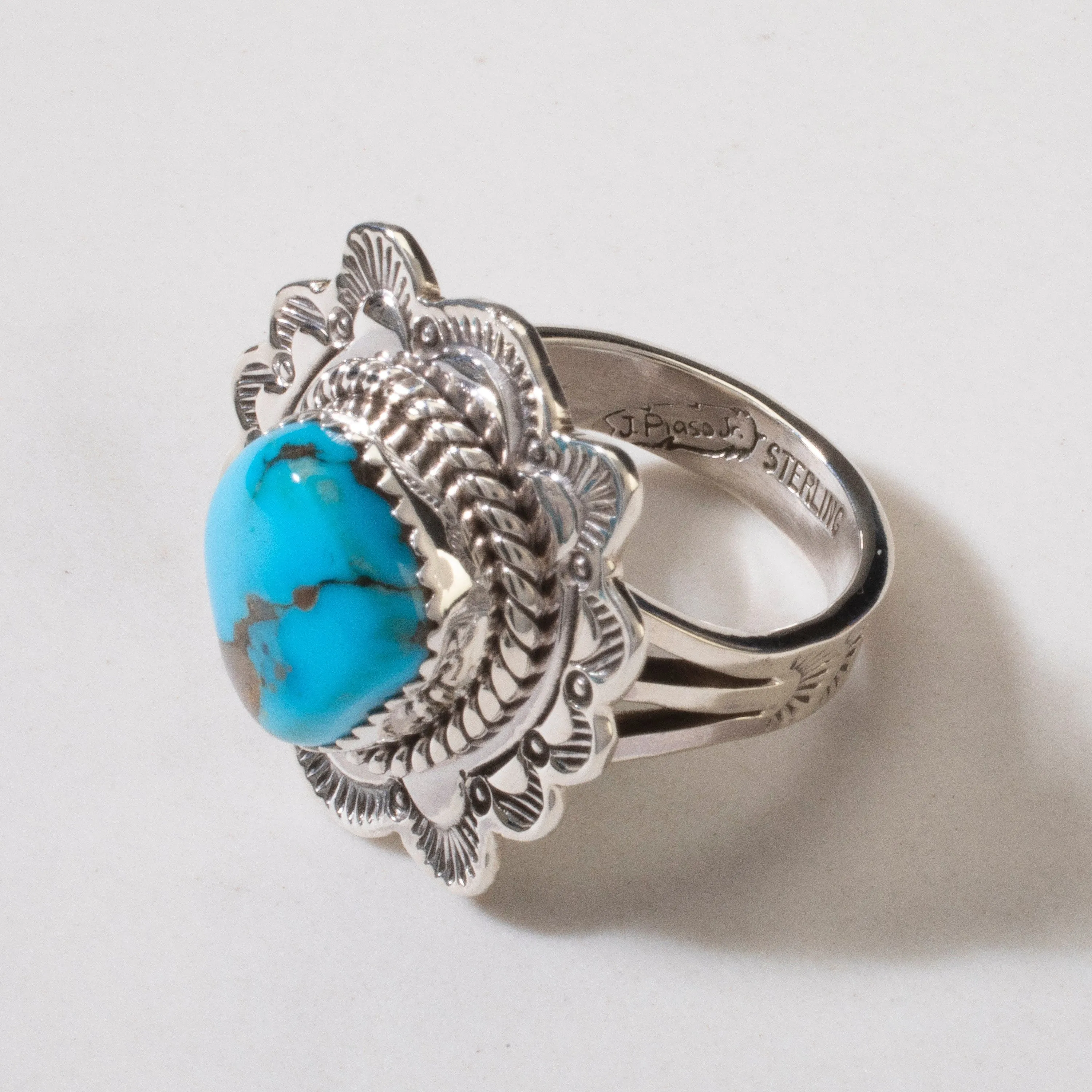 Joe Piaso Jr. Sleeping Beauty Turquoise Navajo USA Native American Made 925 Sterling Silver Ring