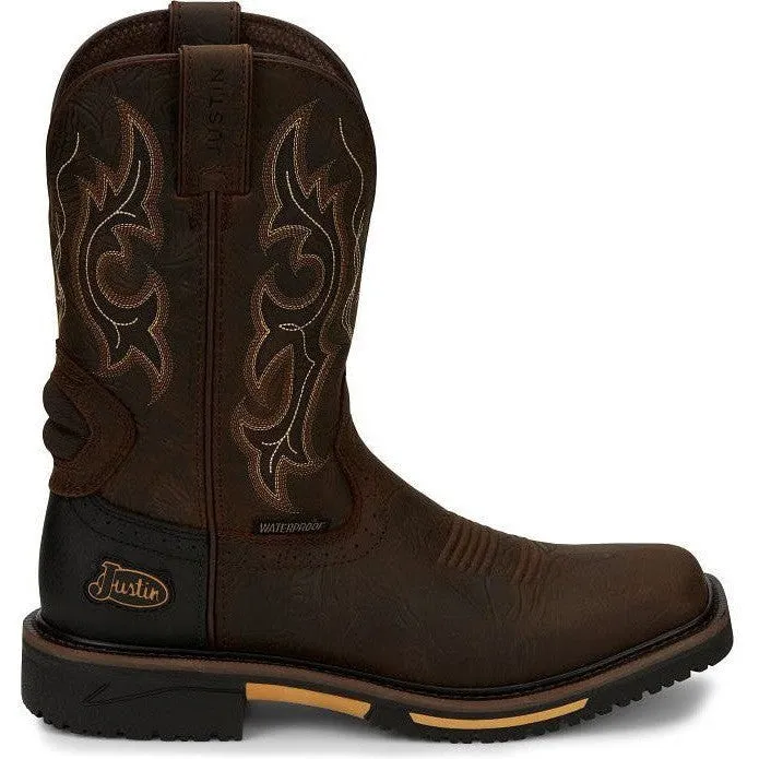 Justin Men's Joist 11" Waterproof Western Work Boot -Brown- SE4624