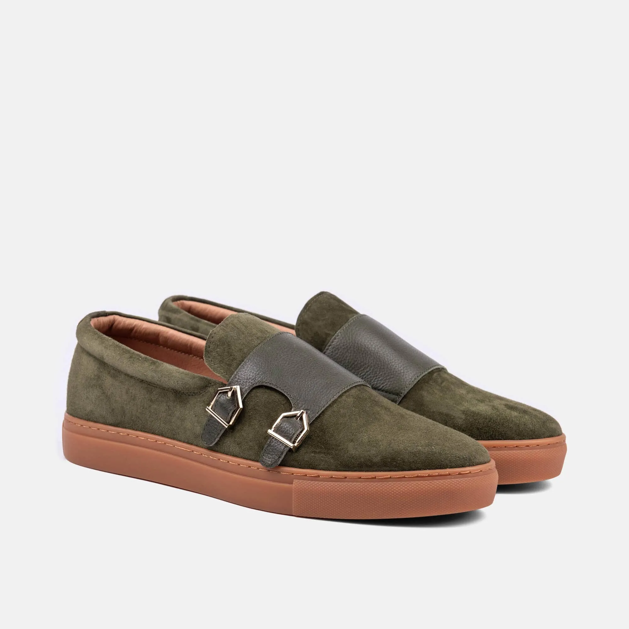 Kyler Olive Leather Monk Strap Sneakers