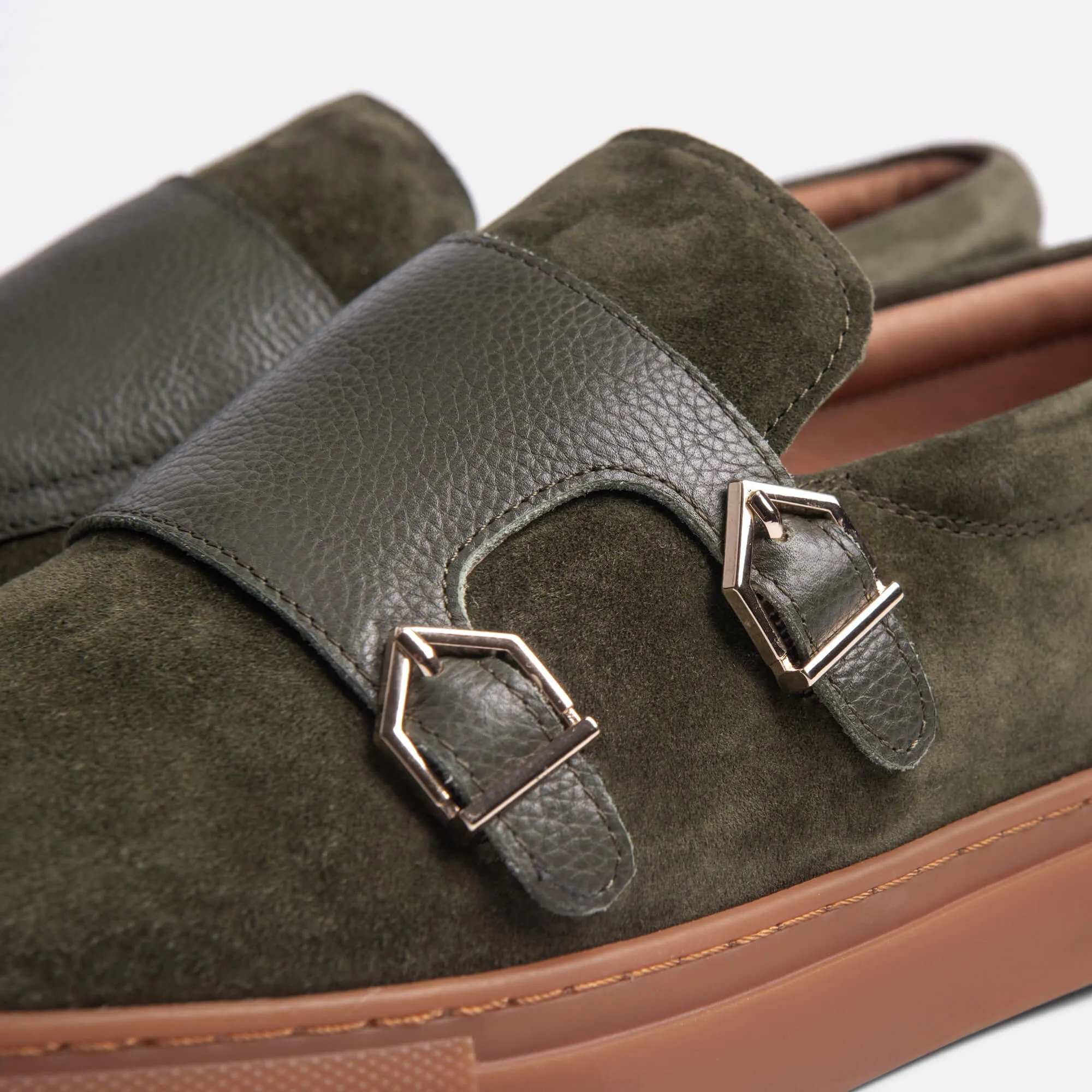 Kyler Olive Leather Monk Strap Sneakers