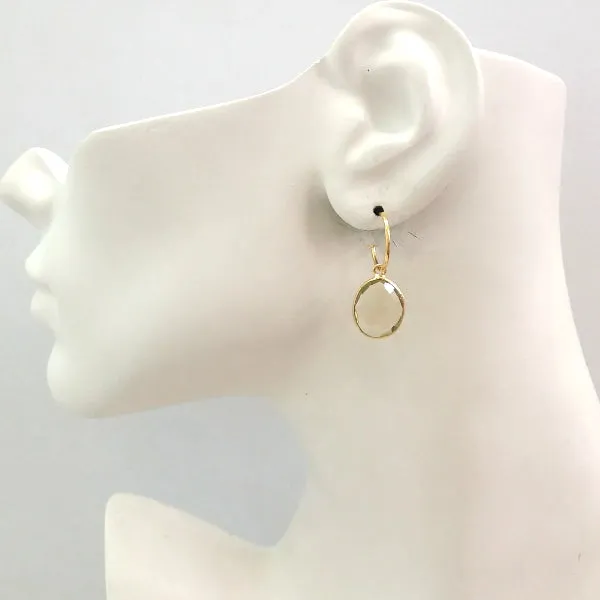 Lemon Quartz Single Drop Hoop Earrings (Stud Closure)