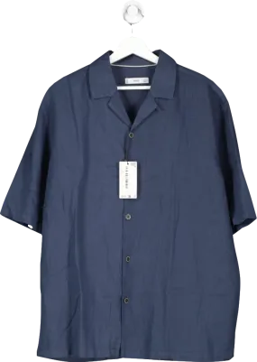 MANGO Blue Cotton Linen Blend Bowling Collar Shirt BNWT UK XL