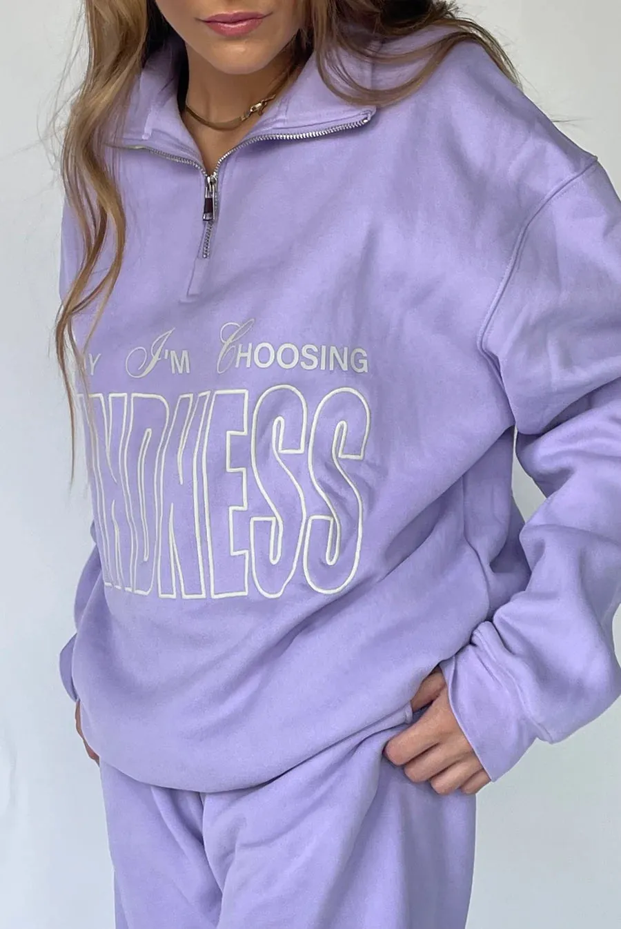 Mayfair Choose Kindness Half-Zip Sweatshirt as seen on Chloe Meadows