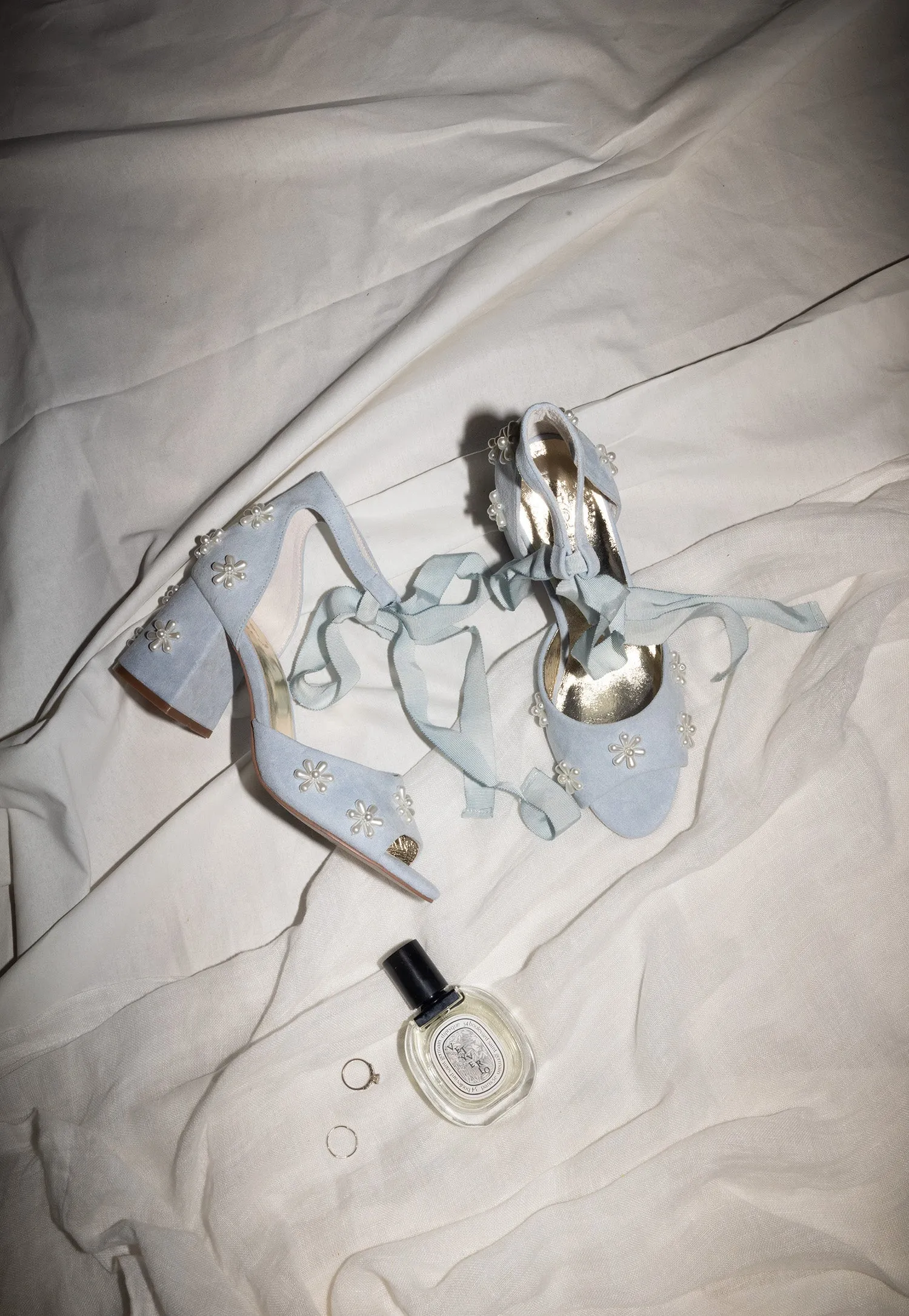 MELODY - BLUE PEARL FLOWER LOW HEEL BRIDAL SHOES