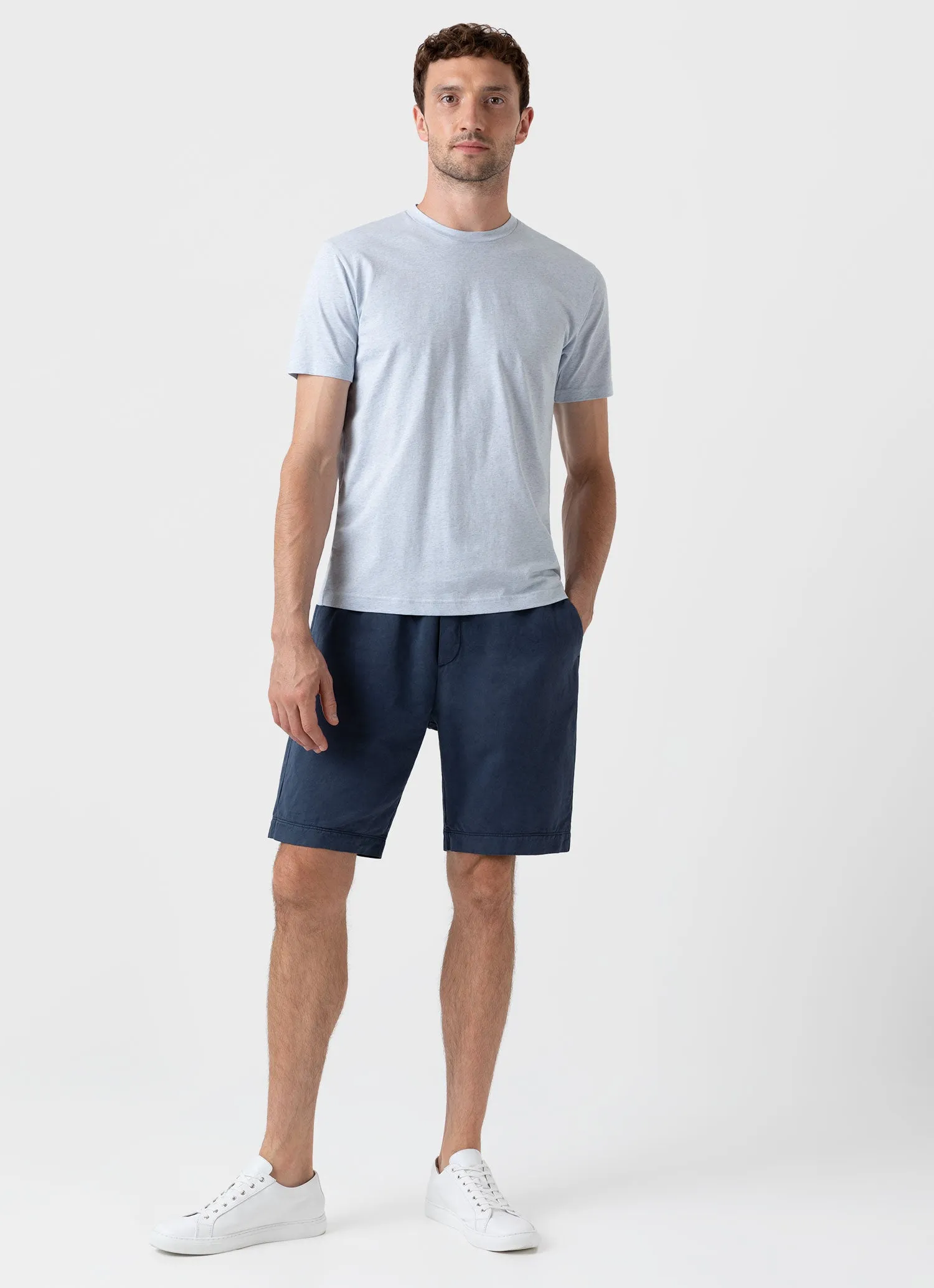 Men's Cotton Linen Drawstring Shorts in Shale Blue