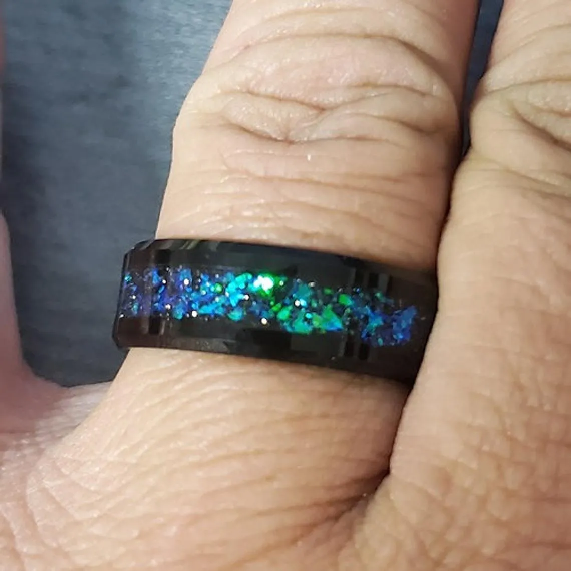 Men's Personalized Galaxy Opal Promise Ring - Men's Opal Tungsten Promise Ring