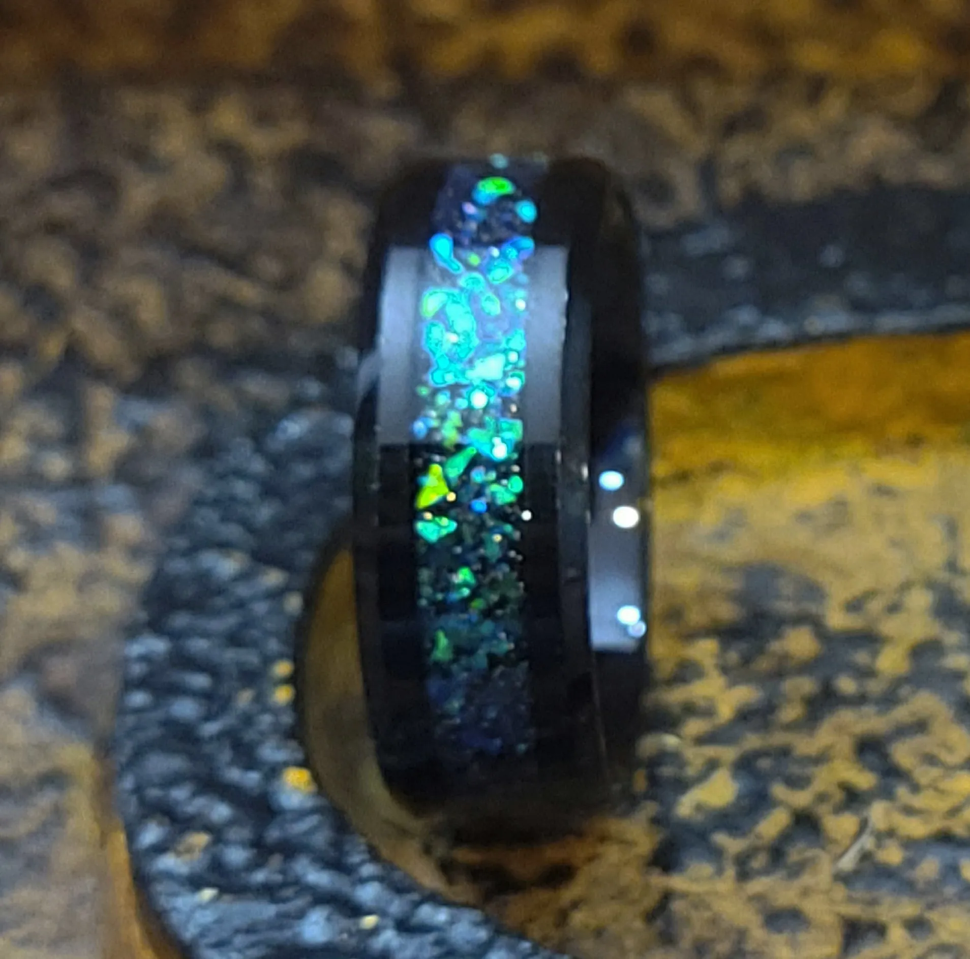 Men's Personalized Galaxy Opal Promise Ring - Men's Opal Tungsten Promise Ring